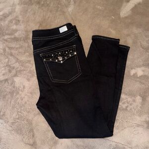 Seven 7 Starlette Mid Rise Black & Silver Stone Pockets Jeans Size 14